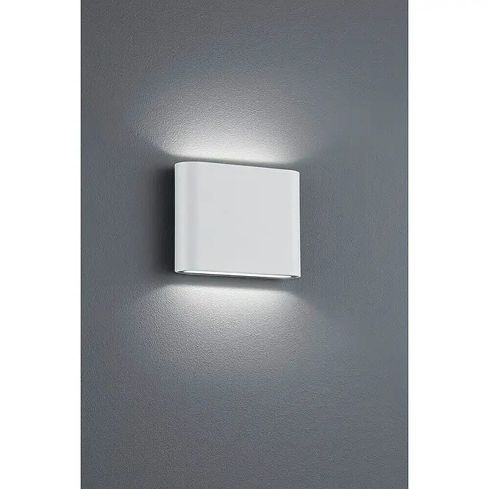 Trio Lighting Aplique exterior LED Thames II - 2,5 W, 3 x 11 x 9 cm, Blanco, IP54 - Elegante aplique rectangular en blanco, emite una luz cálida hacia arriba y hacia abajo, creando un ambiente moderno.