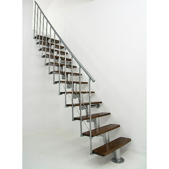 Minka Mittelholmtreppe Comfort (Breite: 80 cm, Silber, Farbe Stufen: Buche Walnuss gebeizt, Geschosshöhe: Max. 312 cm)