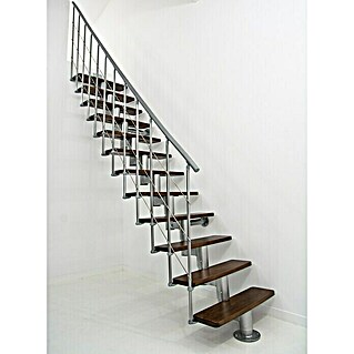 Minka Mittelholmtreppe Comfort (Breite: 80 cm, Silber, Farbe Stufen: Buche Walnuss gebeizt, Geschosshöhe: 312 cm)
