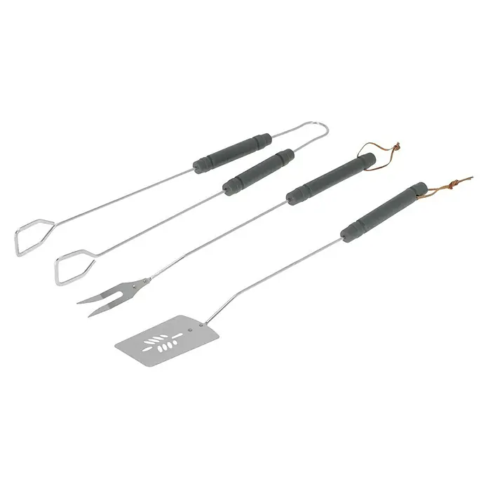 Grillstar Grillbesteck SetVerchromter Stahl, 3 -tlg. - Grillbesteck-Set mit Wender, Zange und Gabel mit schwarzen Griffen und praktischen Aufhängeschlaufen für den komfortablen Gebrauch.