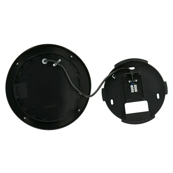 Ritter Leuchten LED-Deckenleuchte rund - 14 W, Schwarz, Tageslichtweiß - Detailaufnahme einer schwarzen Deckenleuchte, die die internen Verkabelungen und die Montageplatte für eine sichere Installation zeigt.