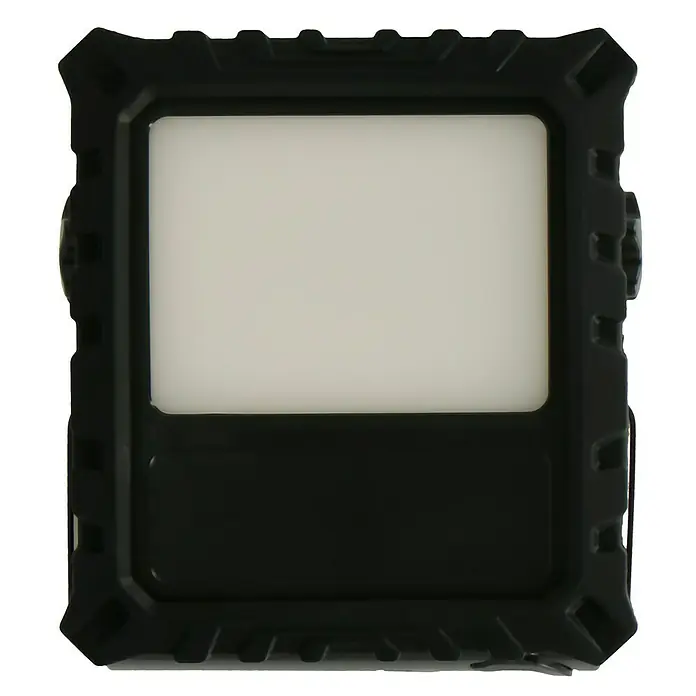 Profi Depot LED-Strahler - 10 W, 700 lm, 4.000 K, L x B x H: 5,8 x 15,7 x 22,4 cm, IP65 - Ein quadratischer, tragbarer LED-Arbeitsstrahler mit robustem, schwarzem Gehäuse und hellem, weißem Lichtpanel für vielseitige Beleuchtung.