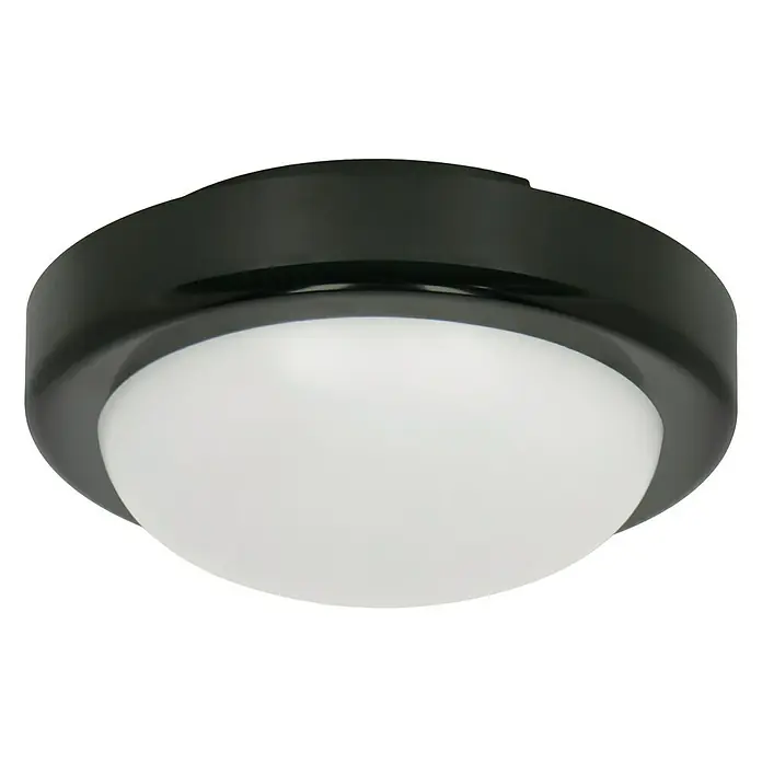 Ritter Leuchten LED-Deckenleuchte rund - 14 W, Schwarz, Tageslichtweiß - Nahaufnahme einer schwarzen Deckenleuchte mit einer runden, weißen Glaskuppel, die ein sanftes, diffuses Licht ausstrahlt.