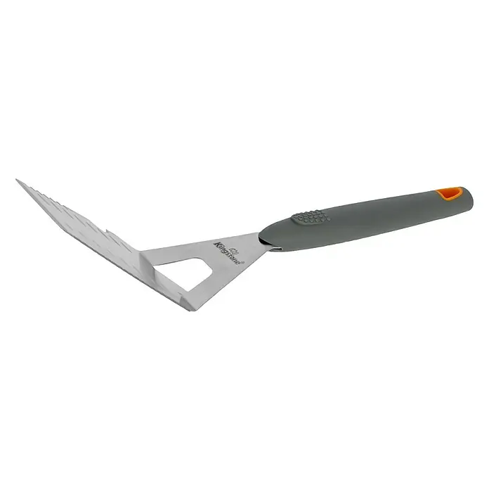 Kingstone Grillgutwender - Länge: 34,8 cm - Nahaufnahme eines Kingston Grillreinigers mit grauem Griff und scharfer Klinge. Ein praktisches Werkzeug für saubere Grillergebnisse.