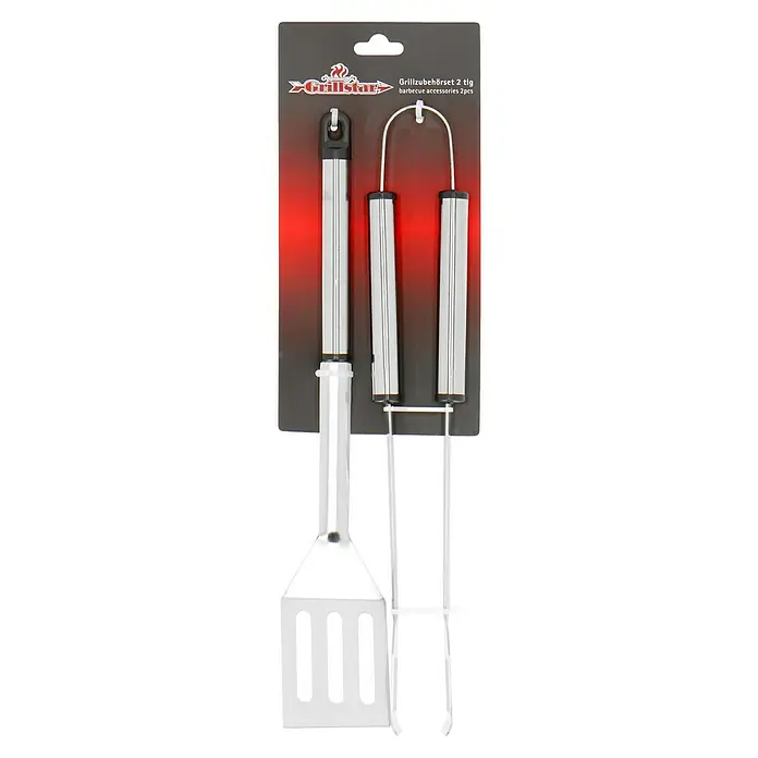 Grillstar Utensilios para barbacoa - 2 pzs., Acero inoxidable - Set de accesorios para barbacoa Grillstar, con espátula y pinzas. Un práctico conjunto de 2 piezas para todo maestro de la parrilla.