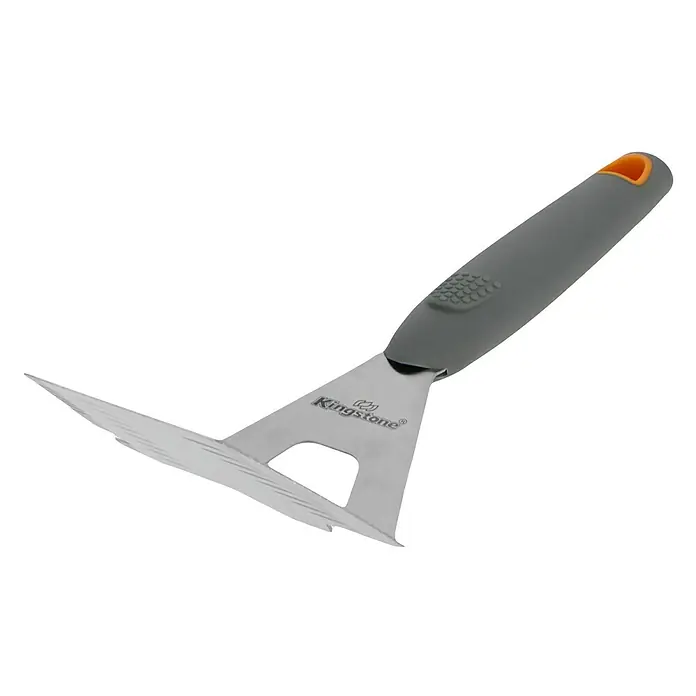 Kingstone Grillgutwender - Länge: 34,8 cm - Das Bild zeigt einen Kingstone Fugenkratzer mit grauem Griff und orangefarbener Öse vor einem schwarzen Hintergrund.