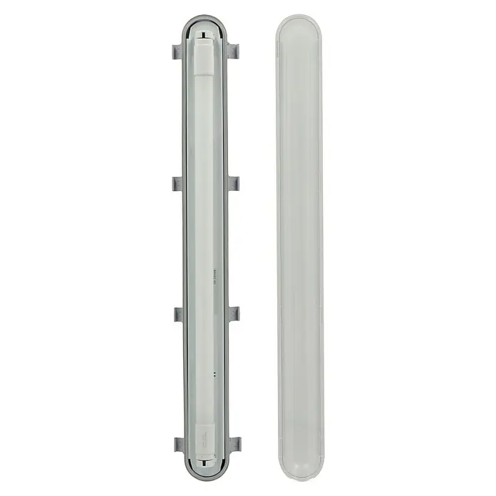 Voltolux Tira de luz LED antihumedad LED - L x An x Al: 66,5 x 6,6 x 7,3 cm, Color de luz: Blanco neutro, 9 W, IP65 - Dos robustas luces lineales, una con tubo fluorescente y otra con cubierta protectora, ideales para uso industrial y comercial.