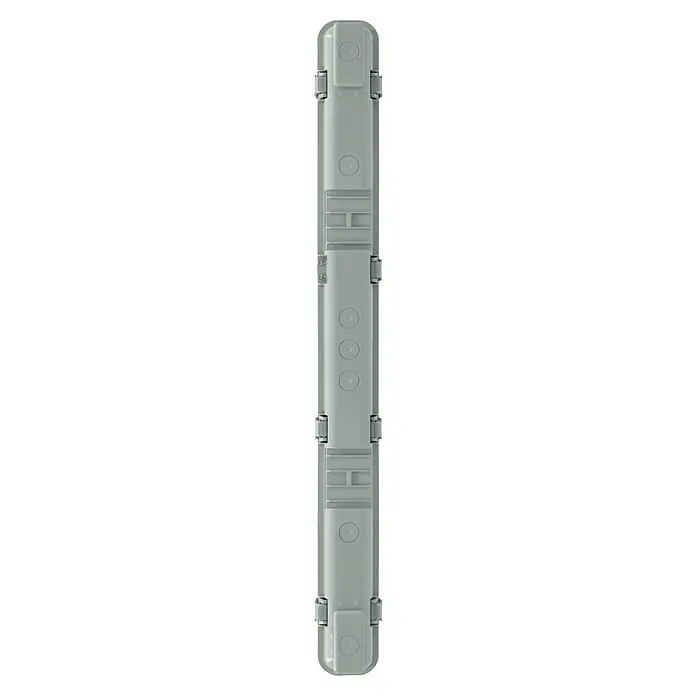 Osram LED-Feuchtraumlichtleiste Submarine - L x B x H: 65,5 x 7,2 x 8,6 cm, Lichtfarbe: Neutralweiß, 7 W, IP65 - Nahaufnahme eines länglichen, grauen Verteilerkastens mit Befestigungselementen, der für elektrische Installationen verwendet wird.