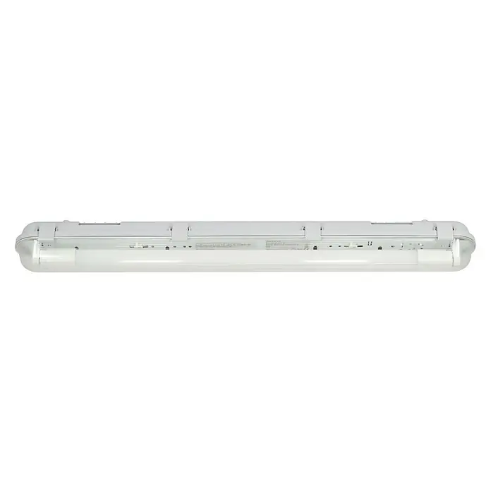 Voltolux Tira de luz LED antihumedad LED - L x An x Al: 66,5 x 6,6 x 7,3 cm, Color de luz: Blanco neutro, 9 W, IP65 - Una luz LED blanca a prueba de humedad con tubos LED blancos largos y una cubierta de plástico blanca, diseñada para uso exterior.