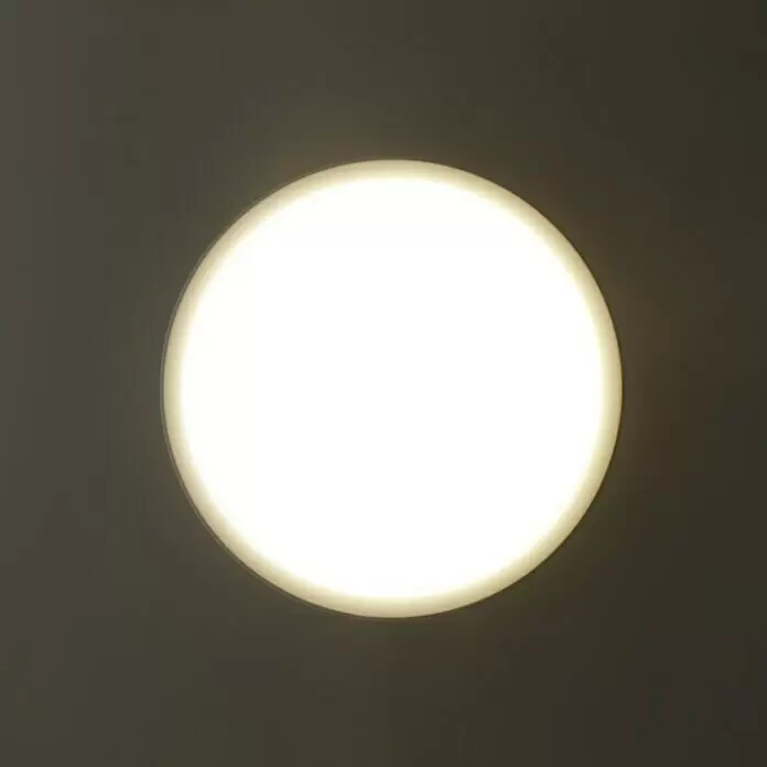 Ritter Leuchten LED-Deckenleuchte rund Senso - Bewegungsmelder, 18 W, Ø x H: 250 x 64,5 mm, Weiß, Neutralweiß - Runde Decken- oder Wandleuchte, hell leuchtend vor einer dunklen Oberfläche.