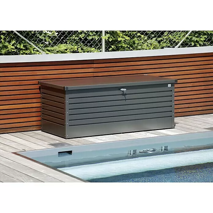 Biohort FreizeitBox Gartenbox FreizeitBox 180 - L x B x H: 181 x 79 x 71 cm, Dunkelgrau Metallic, Stahl - Stimmungsaufnahme