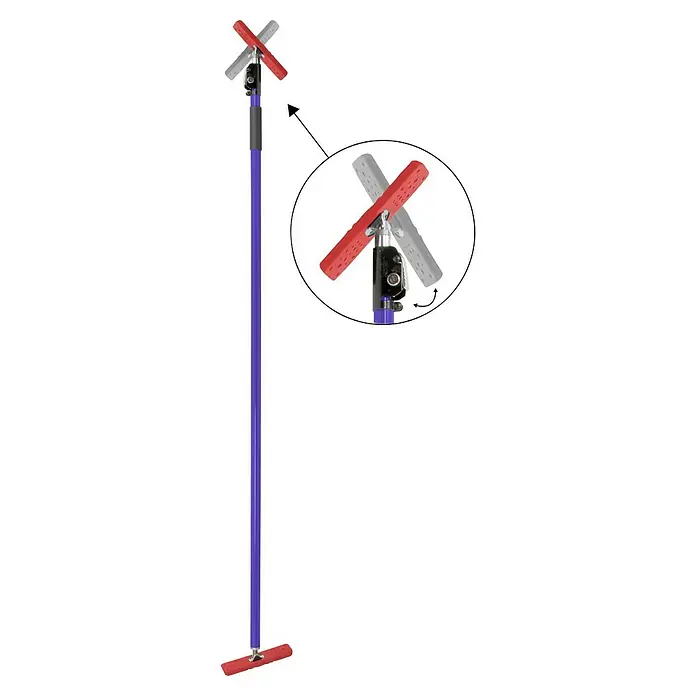 Wisent Montagestütze - Spreizweite: 160 cm - 290 cm, Rot/Blau - Ein Reinigungsgerät mit blauem Stiel und roten Borsten oben und unten. Vielseitiges Werkzeug für diverse Oberflächenreinigung.
