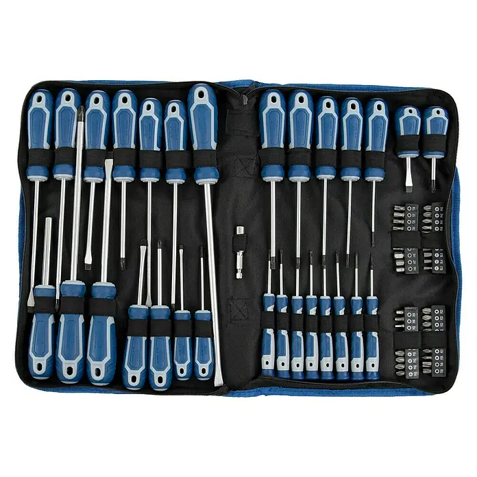Alpha Tools Schraubendreher-Set - 70 -tlg. - Schraubendreher-Set in einer blauen Tasche, ideal für Reparaturen. Vielseitig für verschiedene Schraubentypen.