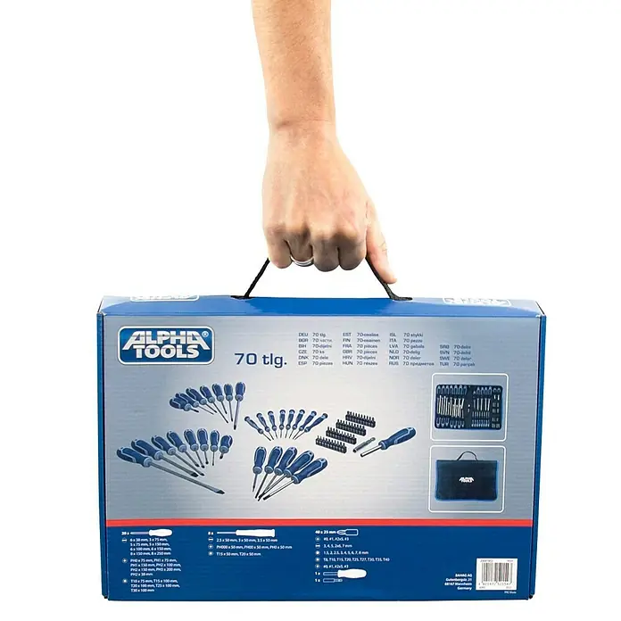 Alpha Tools Schraubendreher-Set - 70 -tlg. - Bild eines "Alpha Tools" Werkzeugkoffers mit 70-teiligem Schraubendreher-Set.