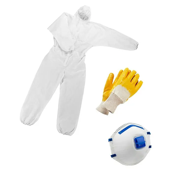 Wisent Arbeitsschutz-Set - 3 -tlg., FFP2 - Schutzkleidung mit Overall, Handschuhen und Atemschutzmaske für Arbeiten, die besonderen Schutz erfordern.
