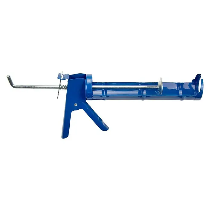 Alpha Tools Kartuschenpresse - Ohne Zahnstange, Geeignet für: Silikon - Eine blaue Kartuschenpistole für Silikon oder Acryl mit Metallstange und Abzug für den Heimwerkerbereich.