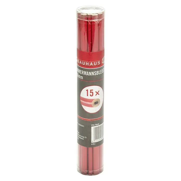 BAUHAUS Zimmermannsbleistift - 15 Stk., 250 mm - Dose mit 15 Zimmermannsbleistiften, ideal für Handwerker. Die roten Stifte sind robust und präzise für Markierungsarbeiten.
