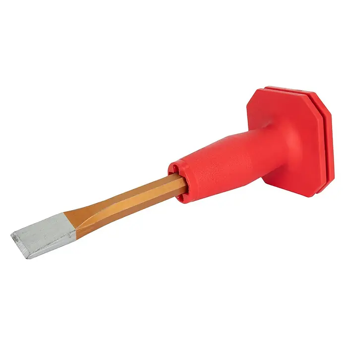 Wisent Handschutzgriff - Material: Gummi - Nahaufnahme eines Stechbeitels mit rotem Griff und einer silbernen Spitze, ideal für präzise Arbeiten und robusten Einsatz.