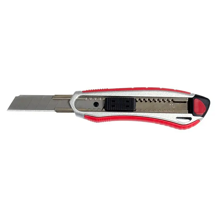 Wisent Cuttermesser - 101 -tlg., Klingenbreite: 18 mm, Silber/Rot - Ein scharfes Universalmesser mit rotem Griff und ausziehbarer Klinge, ideal für verschiedene Schneidarbeiten.