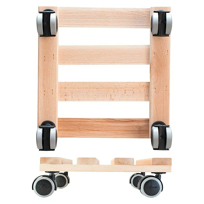 Wagner System Pflanzenroller Classic Soft - Quadratisch, Buche, Max. Belastung: 100 kg - Möbelroller aus Holz mit vier Rollen, ideal zum Bewegen schwerer Gegenstände. Der Roller ist robust und langlebig.
