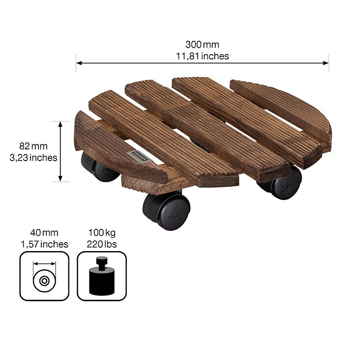 Gardol Pflanzenroller AndaluzPalisander, Rund, Max. Belastung: 100 kg Sketch