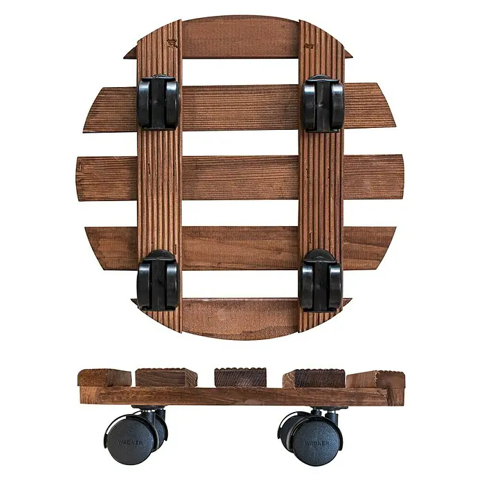 Wagner System Pflanzenroller Andaluz - Holz, Palisander, Max. Belastung: 100 kg - Dieses Bild zeigt einen rollbaren Pflanzenuntersetzer aus Holz mit Rädern, ideal für einfache Bewegung von Topfpflanzen im Innenbereich.