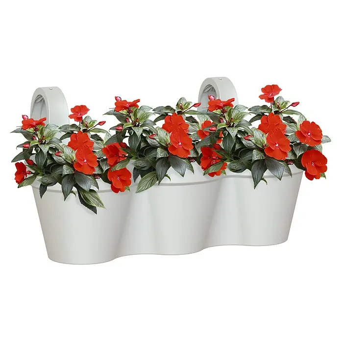 Artevasi Capri Balkonkasten - Max. Außenlänge: 30,5 cm, Kunststoff, Hellgrau - Hängeampel mit leuchtend roten Blumen und üppigem Grün. Ideal für Balkon oder Terrasse, bringt Farbe und Leben in jeden Außenbereich.