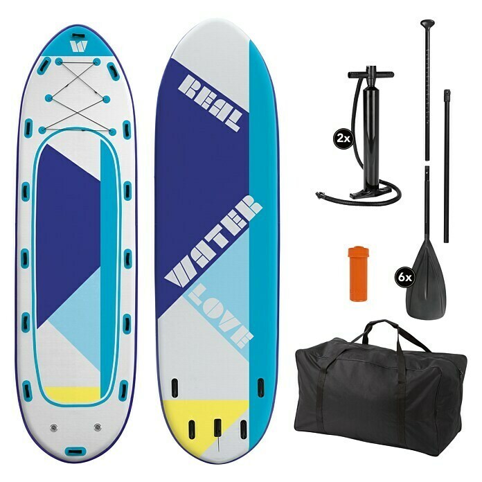 MAXXMEE SUP-Board-Set Design für 6 PersonenL x B x H: 550 x 152 x 20 cm, Geeignet für: 6 Personen, Nutzlast: 650 kg, Aufblasbar, Blau/Weiß Front View