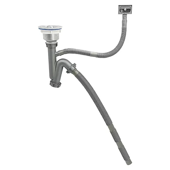 Fregadero encastrable Dado - 40 x 46 cm, Acero inoxidable - Guarnición de desagüe de acero inoxidable con sifón y mangueras flexibles para fregaderos. Solución completa para el drenaje de agua.