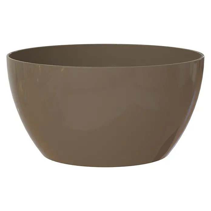 Artevasi San Remo Pflanzschale rund - Außenmaß (Ø x H): 32 x 13,5 cm, Kunststoff, Taupe - Nahaufnahme eines großen, braunen, leeren Blumentopfs, der sich ideal für Zimmerpflanzen und die Inneneinrichtung eignet.