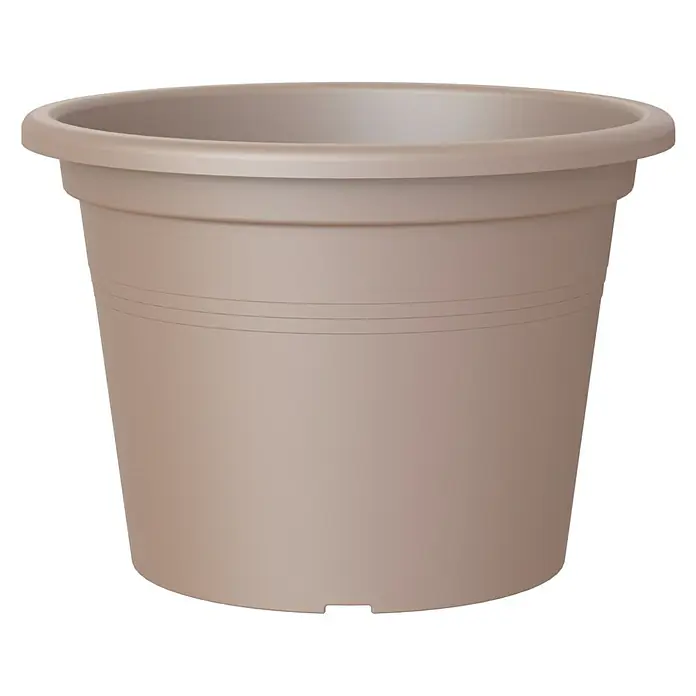 Artevasi Venezia Pflanztopf Cilindro - Außenmaß (Ø x H): 25 x 18,2 cm, Kunststoff, Taupe - Nahaufnahme eines beigen Pflanzgefäßes mit abgerundetem Rand, ideal für den Innen- oder Außenbereich.