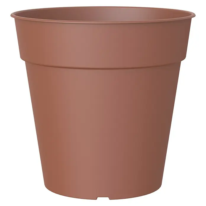 Artevasi Madagascar Pflanztopf - Außenmaß (Ø x H): 19 x 18,2 cm, Kunststoff, Terrakotta - Nahaufnahme eines leeren, terrakottafarbenen Pflanzentopfes mit schlichtem Design, ideal für Zimmerpflanzen oder den Garten.