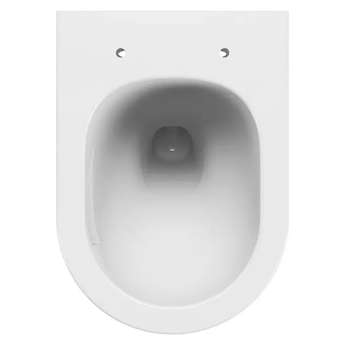 Camargue Paris Wand-WC-Set 2.0 Power-Flush - Spülrandlos, Ohne Spezialglasur, Spülform: Tief, WC Abgang: Waagerecht, Weiß - Draufsicht auf eine hängende Keramiktoilette in Weiß, die ein modernes und schlichtes Design für Badezimmer präsentiert.