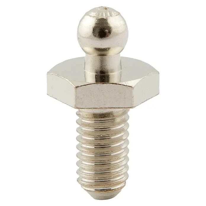 Marinetech Schraube für Druckknöpfe - Länge Gewinde: 10 mm, M 5, Messing, Vernickelt - Nahaufnahme einer Kugelkopffeder, die für ihre Flexibilität in verschiedenen mechanischen Anwendungen eingesetzt wird.