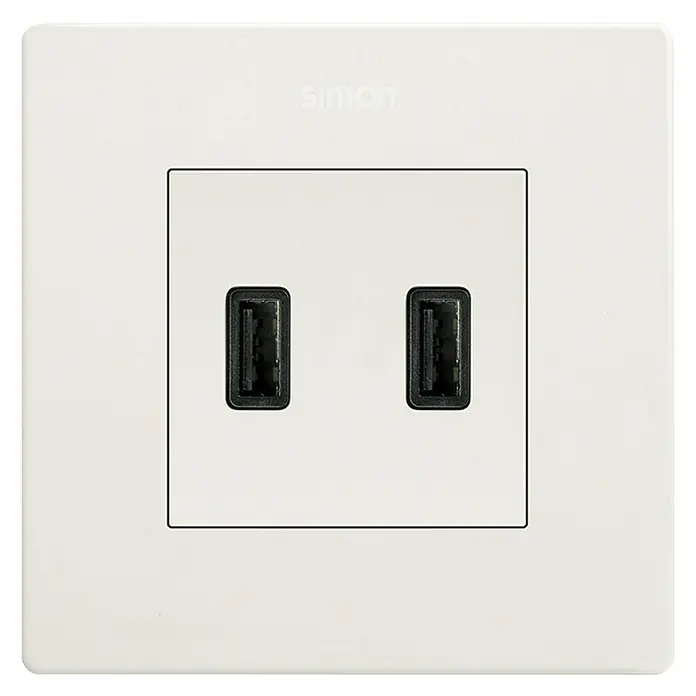 Simon 270 Toma USB - Blanco, x 2, Plástico, Colocar - Enchufe de pared USB doble de Simon, solución práctica para cargar dispositivos electrónicos. Diseño elegante para interiores modernos.