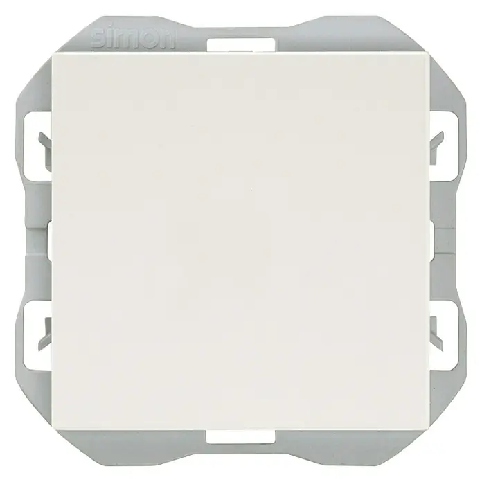 Simon 270 Tapa ciega - Blanco, Plástico, Colocar - Primer plano de un interruptor de luz Simon, cuadrado con cubierta blanca y marco gris, ideal para interiores modernos.