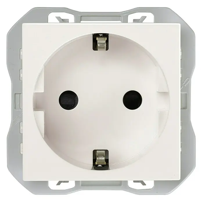 Simon 270 Enchufe - Blanco, 16 A, Colocar - Enchufe tipo F (Schuko) para el mercado europeo. Diseño blanco sólido con marco gris, perfecto para cualquier habitación.