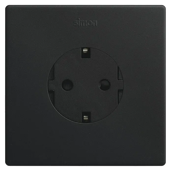 Simon 270 Enchufe Kit - Negro, 16 A, Instalar - Enchufe negro Simon con ranura redonda para enchufes europeos, ideal para interiores modernos y suministro de energía seguro.