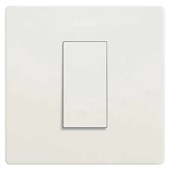 Simon 270 Conmutador Kit - Blanco, 10 A, Colocar - Primer plano de un interruptor de luz blanco de Simon, con un diseño elegante y minimalista ideal para interiores modernos.