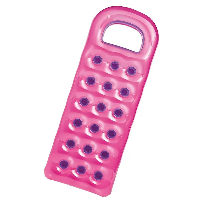 Intex Colchoneta hinchable 18 vasos - Plástico - Colchoneta hinchable rosa con reposacabezas y detalles morados. Ideal para tomar el sol relajadamente en la piscina o en el lago, ofrece comodidad y estilo.
