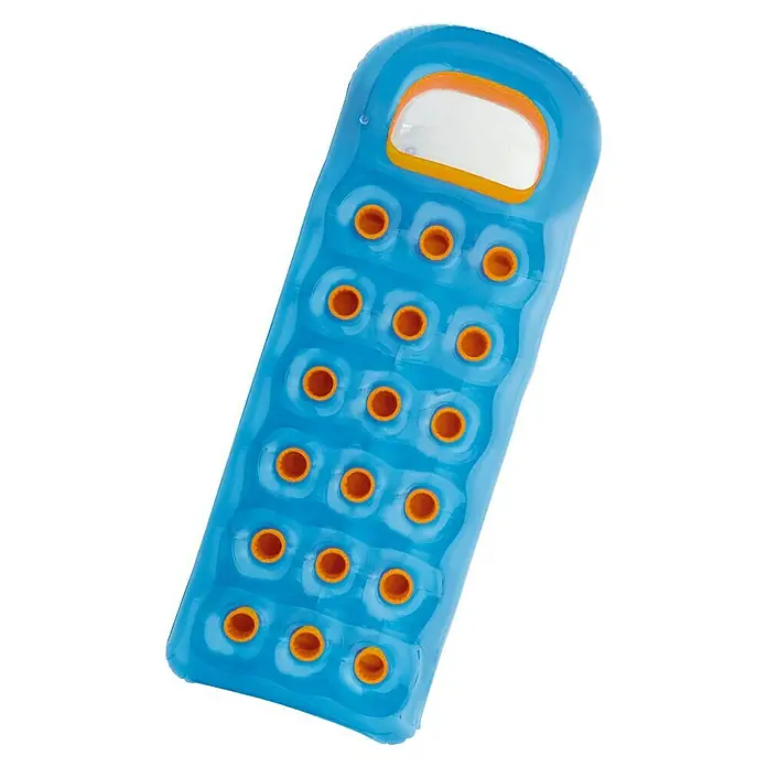 Intex Colchoneta hinchable 18 vasos - Plástico - Colchoneta inflable azul claro con detalles naranjas y reposacabezas para nadar y tomar el sol relajadamente.
