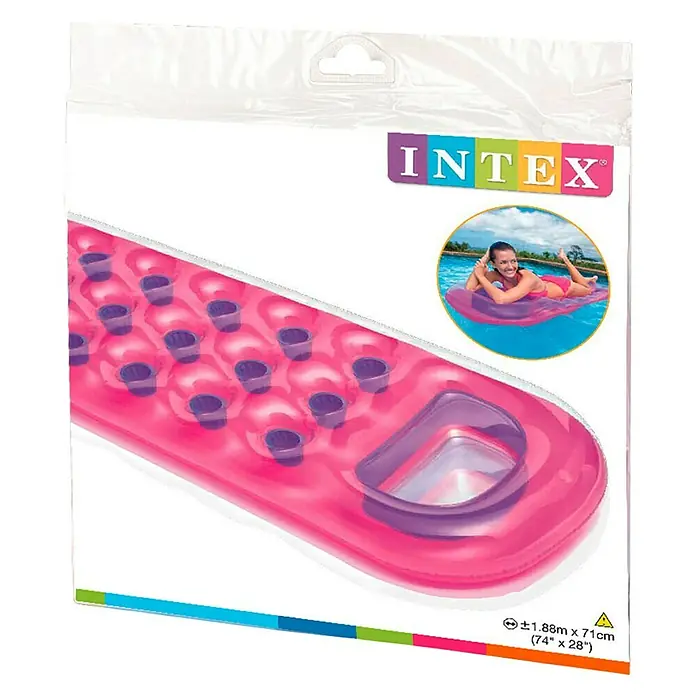 Intex Colchoneta hinchable 18 vasos - Plástico - Paquete de un colchón inflable Intex rosa con portavasos y reposacabezas para nadar relajadamente en la piscina o en el lago.