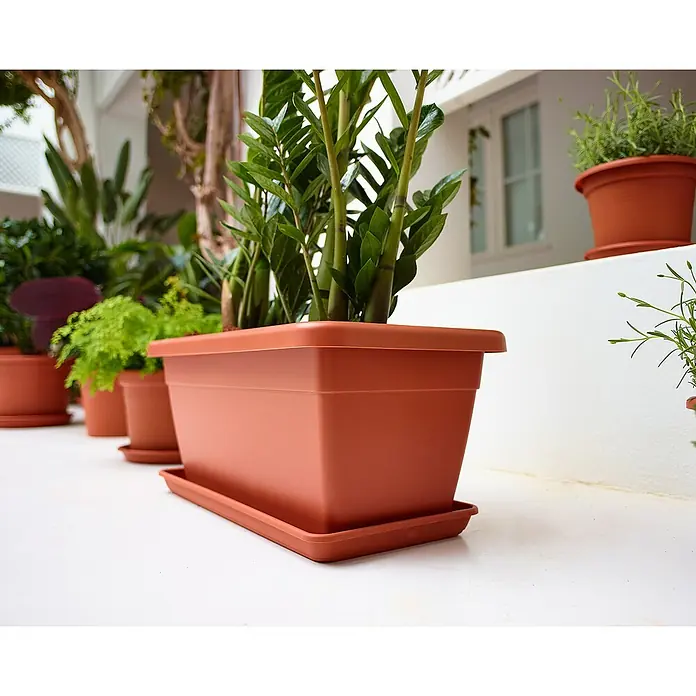 Artevasi Venezia Pflanzkasten XL - Außenmaß (L x B x H): 60 x 30 x 26 cm, Kunststoff, Terracotta - Rechteckiger Pflanzkübel aus Terrakotta mit Untersetzer, ideal für Zimmerpflanzen oder den Außenbereich.