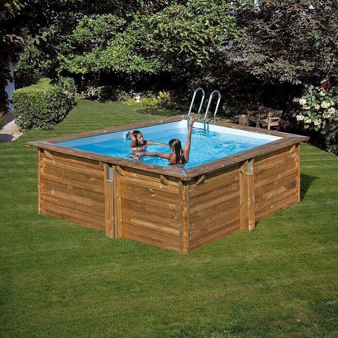 Gre Massivholzpool Carra300 x 300 x 119 cm, 7.600 l, Hellbraun Use Shot