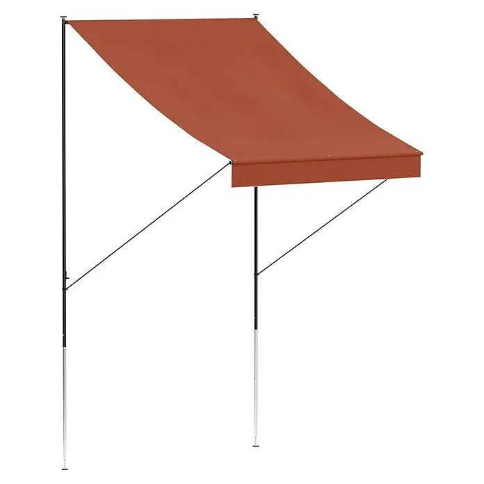 Angerer Klemmmarkise Style Terra - Terracotta, Breite: 1,5 m, Ausfall: 1,5 m - Braune Terrassenmarkise mit schwarzem Gestell. Die Markise spendet Schatten und schützt vor Sonne auf der Terrasse.