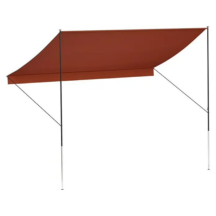 Angerer Klemmmarkise Style Terra - Terracotta, Breite: 3,5 m, Ausfall: 1,5 m - Freistehende Markise in Terrakotta mit schwarzem Gestell, ideal für den Garten oder die Terrasse als Sonnenschutz.