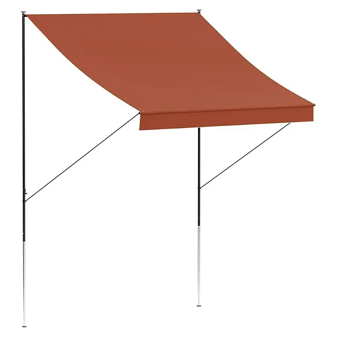 Angerer Klemmmarkise Style Terra - Terracotta, Breite: 2 m, Ausfall: 1,5 m - Eine braune Markise mit einem Gestell, die Schatten spendet und vor Sonne schützt. Ideal für Terrassen und Gärten.