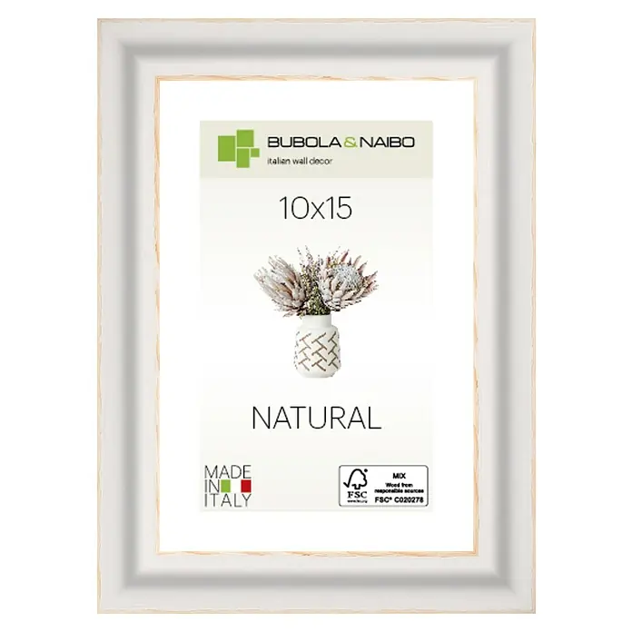 Marco de madera Claire 6370 - 10 x 15 cm, Blanco - Un marco de fotos blanco Bubola & Naibo, tamaño 10x15, ideal para exhibir fotos e impresiones con estilo en casa o en la oficina.