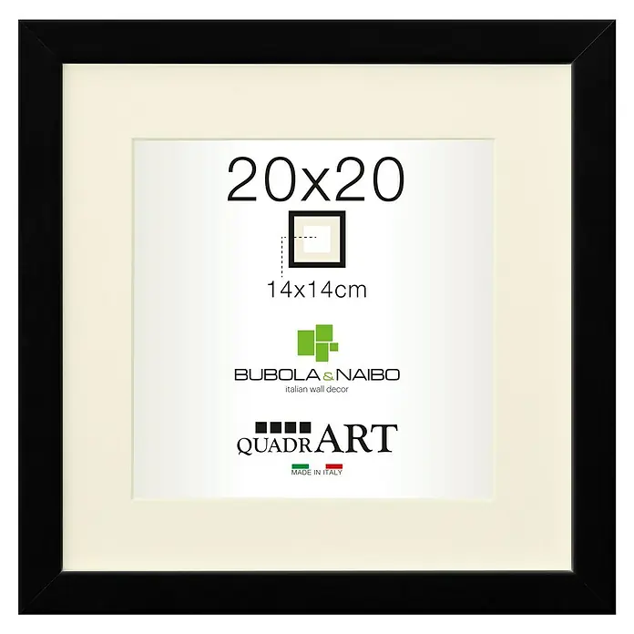 Marco de fotos Madera Basic - Negro, Madera - Marco de fotos negro de 20x20 cm con paspartú para una foto de 14x14 cm. Perfecto para una elegante decoración de pared italiana.