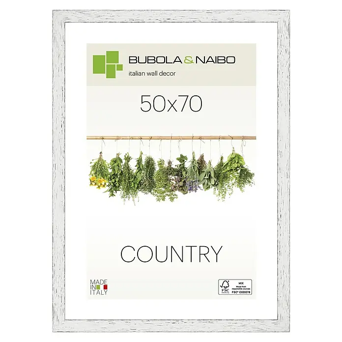 Marco de fotos Veta - 30 x 40 cm, Blanco Desgastado, Madera - Una decoración de pared enmarcada "Country" (50x70) de Bubola & Naibo, con arreglos de hierbas, ideal para una decoración rústica de pared.